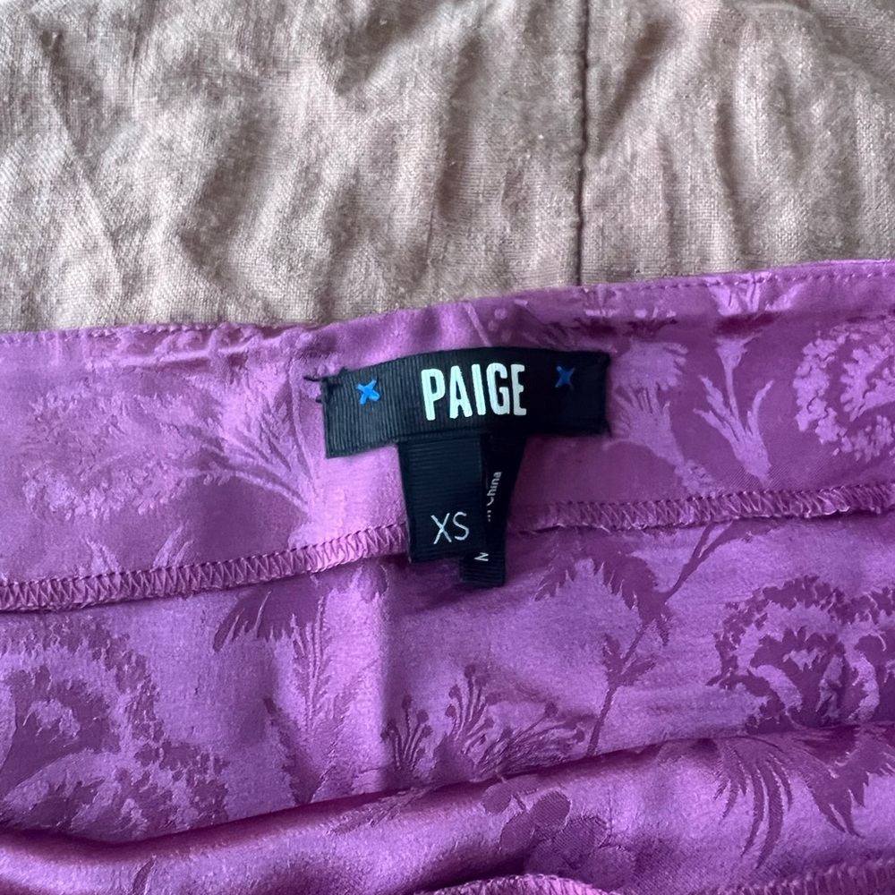 PAIGE Pink Silk Ruched midi skirt XSmall Damask Floral Women's Dusty Plum 90s - Picture 7 of 13
